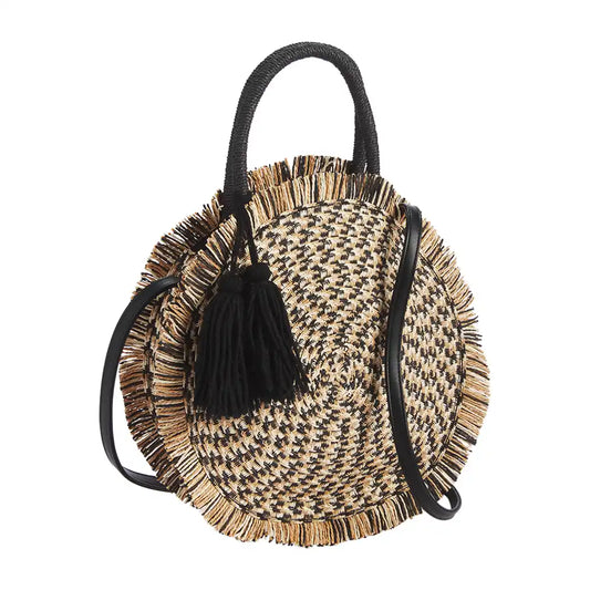 CIRCLE FRINGE TOTE BLACK