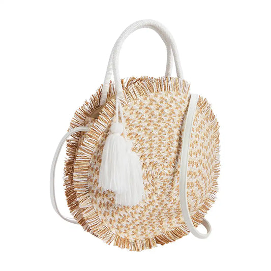 CIRCLE FRINGE TOTE WHITE