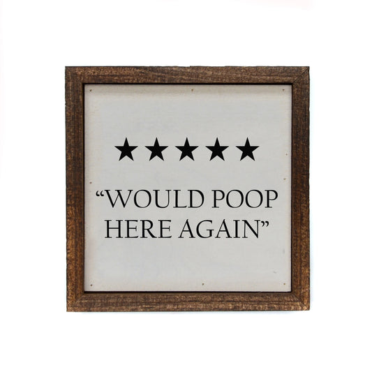 6x6 Will Poop Here Again Funny Bathroom Sign